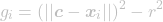 \[g_i = \left(||\boldsymbol{c} - \boldsymbol{x}_i||\right)^2 - r^2\]